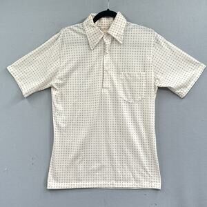 VTG 70 Jantzen Polo Shirt Men M Polka Dot White Retro Hipster Preppy Leisure USA